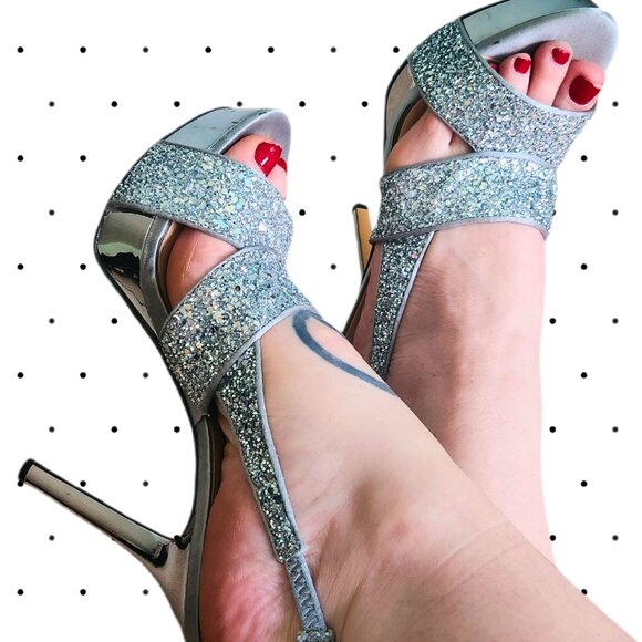 Nine West silver glitter slingback high heels - Picture 2 of 7